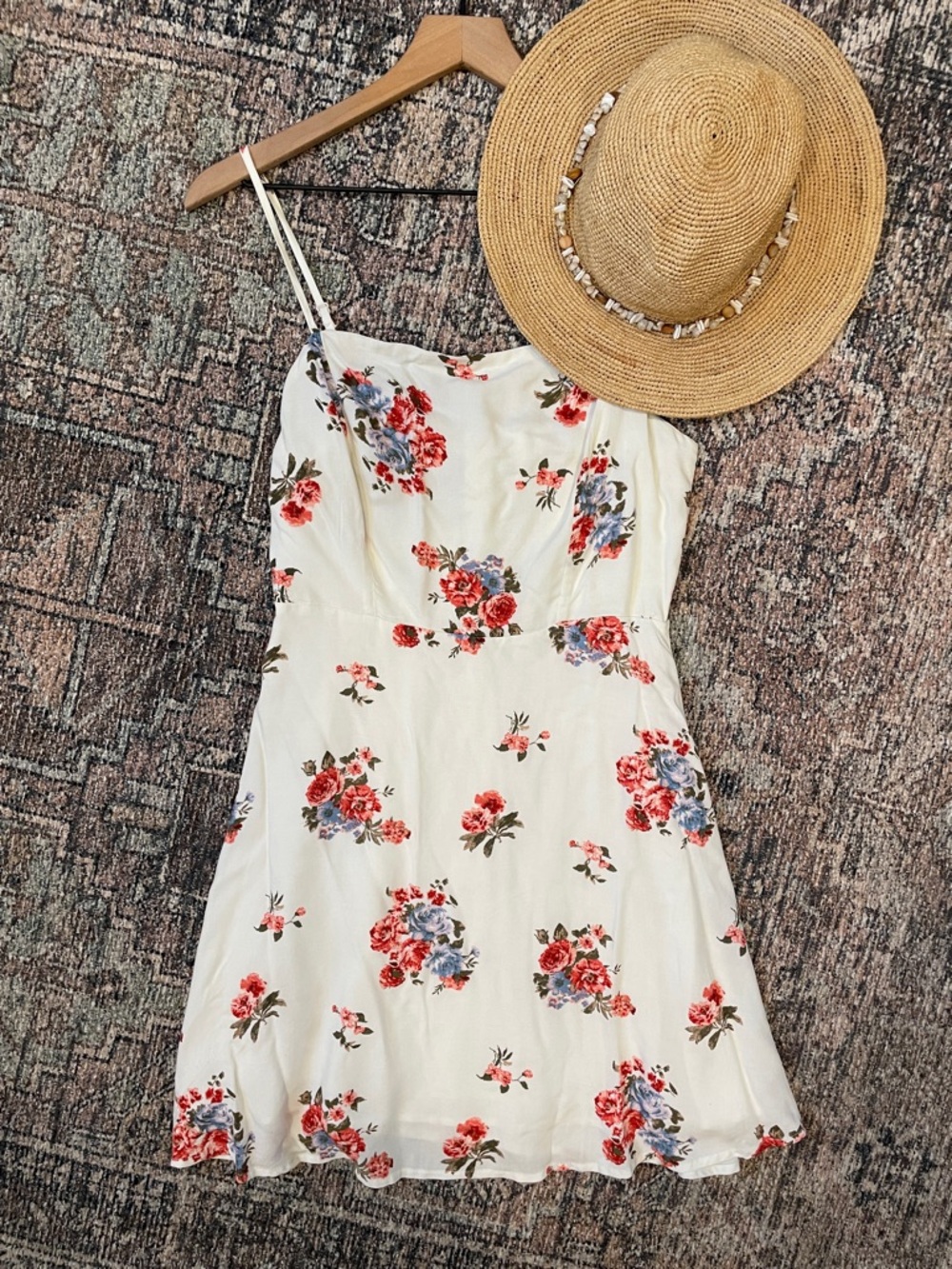 H&M Floral Mini Dress Size M White Fit & Flare Sundress Cottagecore